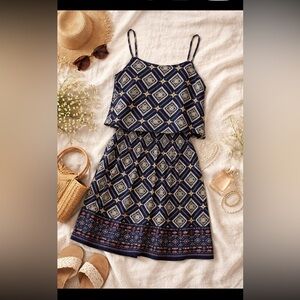 #11 Boho Navy Geometric Sundress | Tiered Overlay | Summer Mini Dress